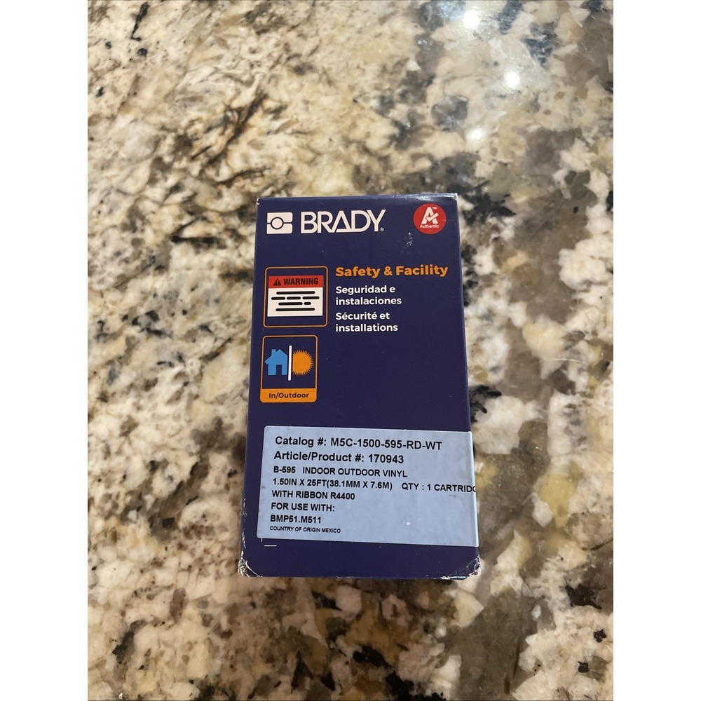 Brady M5c-1500-595-Rd-Wt Label/Ribboncartridge, Red, Gloss, 1-1/2Inw‎